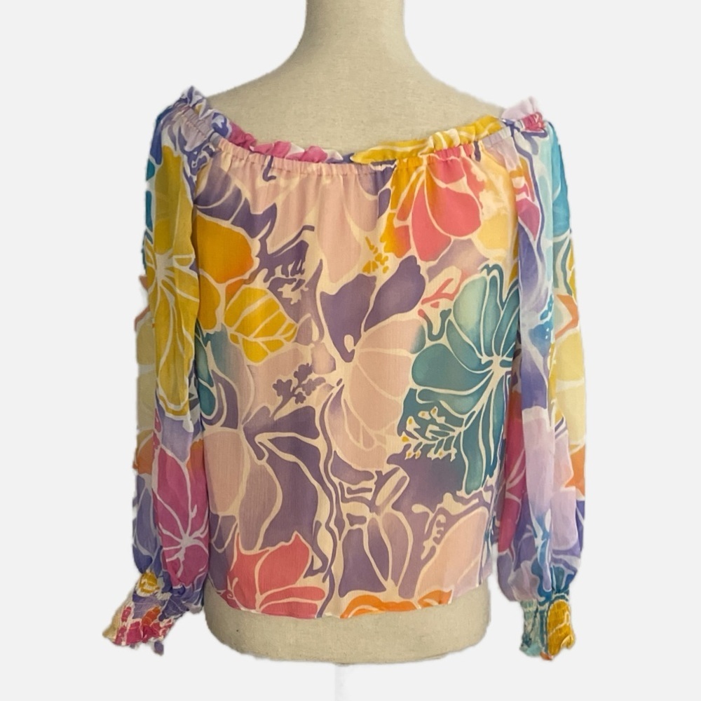 Ramy Brook Addison Blouse Women's Size XS Multicolour Floral Silk Off Shoulder - Picture 4 of 14